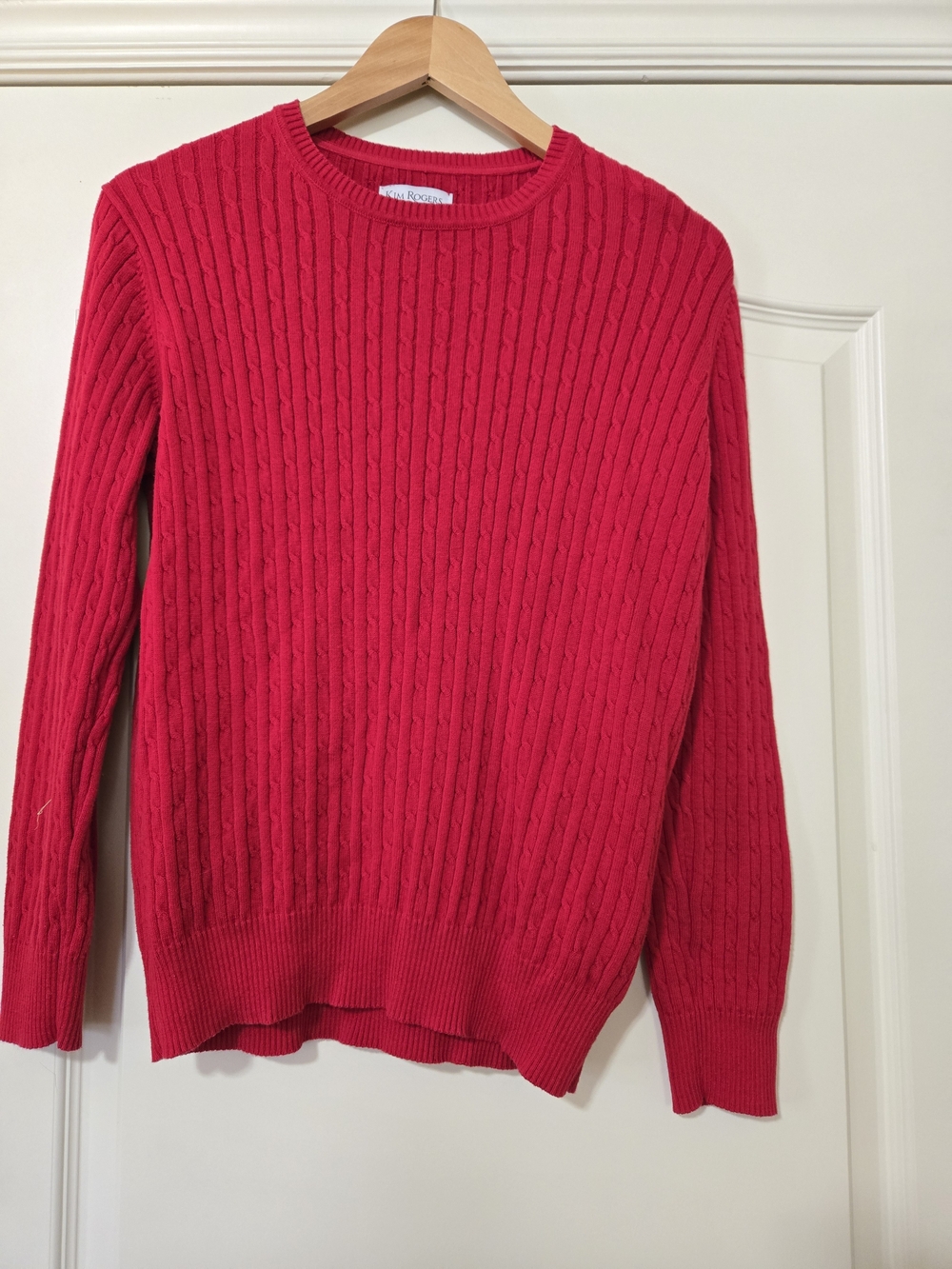 Kim Rogers Red Cable-Knit Crewneck Sweater Cozy Layers